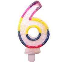 Свещ цифра с брокат- глитер  6