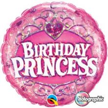 Фолиен балон с надпис Birthday Princess с корона 18"- 45 см.