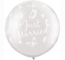 Балони с надпис Just Married и пеперуди 30" - 76см